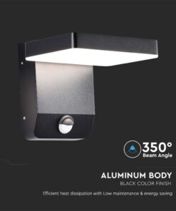 LED Επιτοίχιο Φωτιστικό Εξωτερικού Χώρου Περιστρεφόμενο Μαύρο με Ανιχνευτή Κίνησης 17W IP65 Φυσικό 4000K V-TAC – 2949