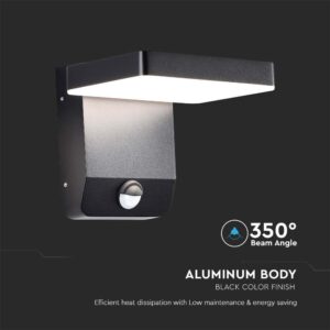 LED Επιτοίχιο Φωτιστικό Εξωτερικού Χώρου Περιστρεφόμενο Μαύρο με Ανιχνευτή Κίνησης 17W IP65 Φυσικό 4000K V-TAC – 2949