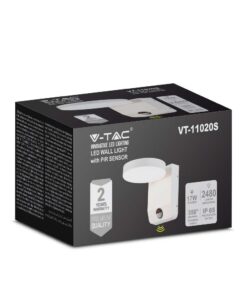 LED Επιτοίχιο Φωτιστικό Εξωτερικού Χώρου Περιστρεφόμενο Λευκό με Ανιχνευτή Κίνησης 17W IP65 Θερμό 3000K V-TAC – 2954