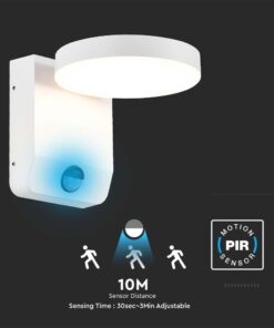 LED Επιτοίχιο Φωτιστικό Εξωτερικού Χώρου Περιστρεφόμενο Λευκό με Ανιχνευτή Κίνησης 17W IP65 Θερμό 3000K V-TAC – 2954