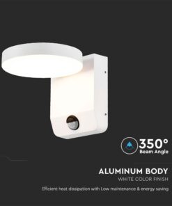 LED Επιτοίχιο Φωτιστικό Εξωτερικού Χώρου Περιστρεφόμενο Λευκό με Ανιχνευτή Κίνησης 17W IP65 Θερμό 3000K V-TAC – 2954