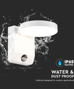 LED Επιτοίχιο Φωτιστικό Εξωτερικού Χώρου Περιστρεφόμενο Λευκό με Ανιχνευτή Κίνησης 17W IP65 Θερμό 3000K V-TAC – 2954