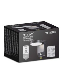 LED Επιτοίχιο Φωτιστικό Εξωτερικού Χώρου Περιστρεφόμενο Μαύρο με Ανιχνευτή Κίνησης 17W IP65 Φυσικό 4000K V-TAC – 2957