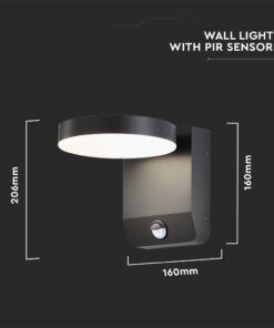 LED Επιτοίχιο Φωτιστικό Εξωτερικού Χώρου Περιστρεφόμενο Μαύρο με Ανιχνευτή Κίνησης 17W IP65 Φυσικό 4000K V-TAC – 2957
