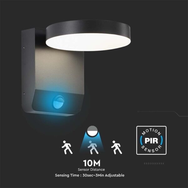 LED Επιτοίχιο Φωτιστικό Εξωτερικού Χώρου Περιστρεφόμενο Μαύρο με Ανιχνευτή Κίνησης 17W IP65 Φυσικό 4000K V-TAC – 2957
