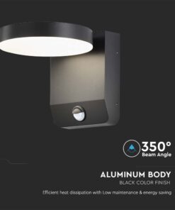 LED Επιτοίχιο Φωτιστικό Εξωτερικού Χώρου Περιστρεφόμενο Μαύρο με Ανιχνευτή Κίνησης 17W IP65 Φυσικό 4000K V-TAC – 2957