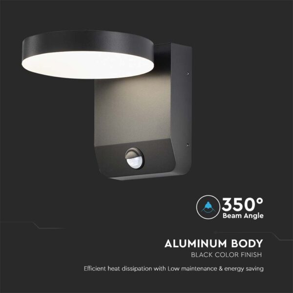 LED Επιτοίχιο Φωτιστικό Εξωτερικού Χώρου Περιστρεφόμενο Μαύρο με Ανιχνευτή Κίνησης 17W IP65 Φυσικό 4000K V-TAC – 2957