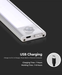 Επαναφορτιζόμενο Φωτιστικό Ντουλάπας LED με Αισθητήρα Κίνησης 2.5W 60cm Θερμό 3000Κ Ασημί Σώμα V-TAC – 2969