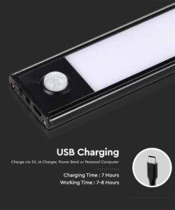 Επαναφορτιζόμενο Φωτιστικό Ντουλάπας LED με Αισθητήρα Κίνησης 2.5W 60cm Φυσικό 4000Κ Μαύρο Σώμα V-TAC – 2967