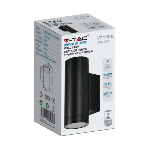 Επιτοίχιο Φωτιστικό Σποτ Up-Down GU10 Μαύρο V-TAC – 2971