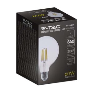 LED Λάμπα E27 G125 4W  Filament V-TAC 840lm Φυσικό 4000K – 2993
