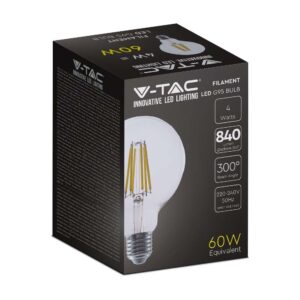 LED Λάμπα E27 G95 4W  Filament V-TAC 840lm Θερμό 3000K – 2994