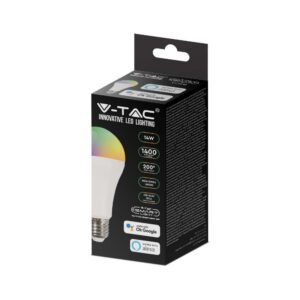Wi-Fi Smart Λάμπα LED 14W E27 A65 V-TAC 200° 1400lm RGB+2700K-6500K – 2999