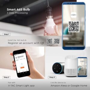 Wi-Fi Smart Λάμπα LED 14W E27 A65 V-TAC 200° 1400lm RGB+2700K-6500K – 2999