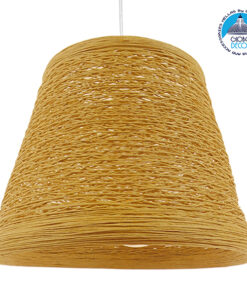 GloboStar® PLAYROOM 01332 Vintage Κρεμαστό Φωτιστικό Οροφής Μονόφωτο 1 x E27 Μπεζ Ξύλινο Ψάθινο Rattan Φ32 x Υ27cm