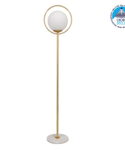 GloboStar® VERSAILLES 01543 Μοντέρνο Φωτιστικό Δαπέδου Μονόφωτο 1 x E27 Χρυσό Μεταλλικό με Γαλακτερή Γυάλινη Μπάλα D35 x H170cm