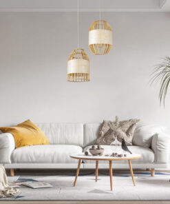 GloboStar® GALIA 02220 Boho Κρεμαστό Φωτιστικό Οροφής Μονόφωτο 1 x E27 AC220-240V IP20 – Φ30 x Υ40cm – Μπεζ Ξύλινο Μπαμπού Πλέγμα – 5 Χρόνια Εγγύηση