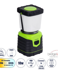 GloboStar® 69930 Αυτόνομο Επαναφορτιζόμενο Φανάρι Camping LED 10W με Εναλλαγή Χρωμάτων & Επαναφορτιζόμενη Μπαταρία 18650 4400mAh Li-ion – Power Bank – Αδιάβροχο IP54 Θερμό Λευκό 2700K – Ψυχρό Λευκό 6000K Μ18.5 x Π9 x Υ9cm