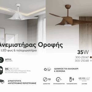 ΑΝΕΜΙΣΤΗΡΑΣ ΟΡΟΦΗΣ ΧΡΩΜΑ ΛΕΥΚΟ ΜΕ LED ΦΩΣ ΚΑΙ ΚΟΝΤΡΟΛ Φ132 DC ΜΟΤΕΡ 35W EUROLAMP – 300-25048