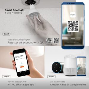 Λάμπα Led Σποτ GU10 4.8W Smart RGB + WW + CW Συμβατή Με Amazon Alexa & Google Home  V-TAC – 3000