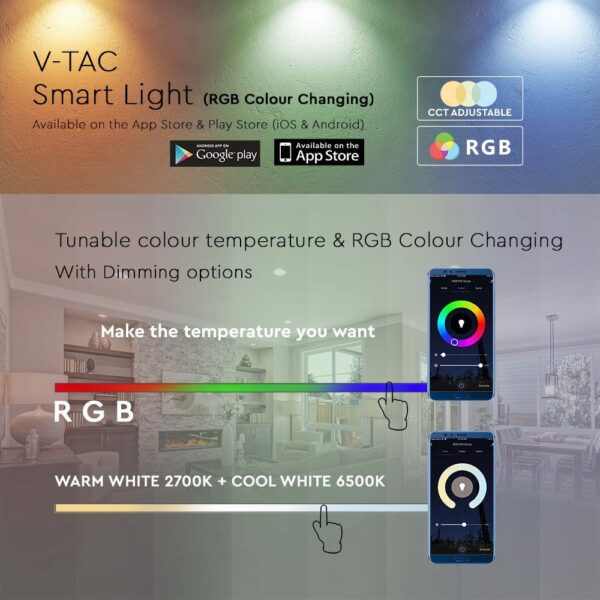 Λάμπα Led Σποτ GU10 4.8W Smart RGB + WW + CW Συμβατή Με Amazon Alexa & Google Home  V-TAC – 3000