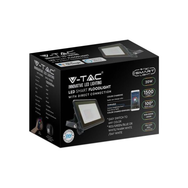 Wi-Fi Smart LED Προβολέας 10W V-TAC Μαύρος 725lm RGB+W Dimmable CCT IP65  – 3006