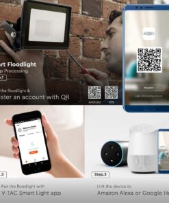 Wi-Fi Smart LED Προβολέας 10W V-TAC Μαύρος 725lm RGB+W Dimmable CCT IP65 – 3006