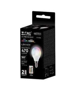 LED Λάμπα G45 E14 4.8W V-TAC με Τηλεχειριστήριο 180° 470lm RGB+3000K – 3029