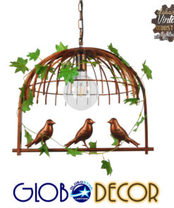 GloboStar® LIBELLULA 01642 Vintage Industrial Κρεμαστό Φωτιστικό Οροφής Μονόφωτο 1 x E27 Καφέ Σκουριά Μεταλλικό Πλέγμα Μ48.5 x Π42 x Y37.5cm