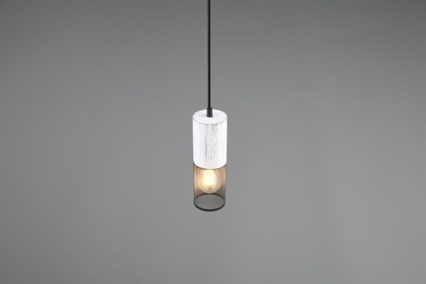 Κρεμαστό Φωτιστικό TOSH Trio Lighting 1x E27 Μαύρο-Άσπρο Ξύλο με Μεταλλικό Μαύρο Πλέγμα – 304300134
