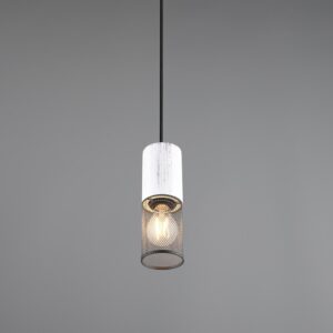 Κρεμαστό Φωτιστικό TOSH Trio Lighting 1x E27 Μαύρο-Άσπρο Ξύλο με Μεταλλικό Μαύρο Πλέγμα – 304300134