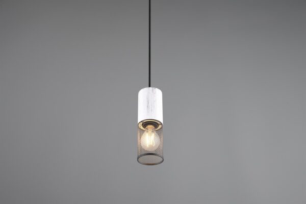 Κρεμαστό Φωτιστικό TOSH Trio Lighting 1x E27 Μαύρο-Άσπρο Ξύλο με Μεταλλικό Μαύρο Πλέγμα – 304300134