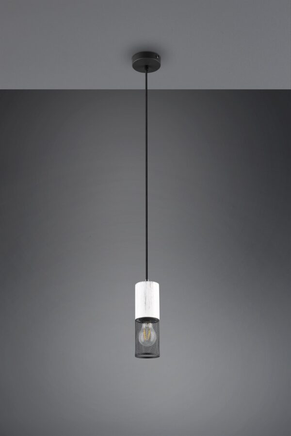 Κρεμαστό Φωτιστικό TOSH Trio Lighting 1x E27 Μαύρο-Άσπρο Ξύλο με Μεταλλικό Μαύρο Πλέγμα – 304300134