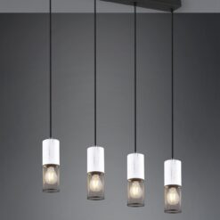 Κρεμαστό Φωτιστικό Ράγα TOSH Trio Lighting 4x E27 Μαύρο Μεταλλικό Πλέγγμα & Άσπρο Ξύλο – 304300434