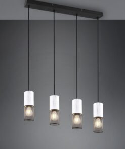 Κρεμαστό Φωτιστικό Ράγα TOSH Trio Lighting 4x E27 Μαύρο Μεταλλικό Πλέγγμα & Άσπρο Ξύλο – 304300434