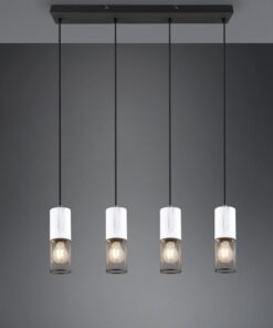 Κρεμαστό Φωτιστικό Ράγα TOSH Trio Lighting 4x E27 Μαύρο Μεταλλικό Πλέγγμα & Άσπρο Ξύλο – 304300434