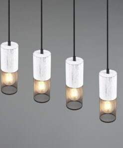 Κρεμαστό Φωτιστικό Ράγα TOSH Trio Lighting 4x E27 Μαύρο Μεταλλικό Πλέγγμα & Άσπρο Ξύλο – 304300434