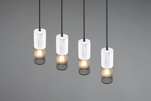 Κρεμαστό Φωτιστικό Ράγα TOSH Trio Lighting 4x E27 Μαύρο Μεταλλικό Πλέγγμα & Άσπρο Ξύλο – 304300434