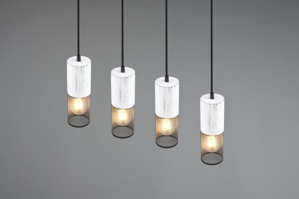 Κρεμαστό Φωτιστικό Ράγα TOSH Trio Lighting 4x E27 Μαύρο Μεταλλικό Πλέγγμα & Άσπρο Ξύλο – 304300434