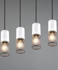 Κρεμαστό Φωτιστικό Ράγα TOSH Trio Lighting 4x E27 Μαύρο Μεταλλικό Πλέγγμα & Άσπρο Ξύλο – 304300434