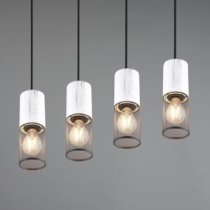 Κρεμαστό Φωτιστικό Ράγα TOSH Trio Lighting 4x E27 Μαύρο Μεταλλικό Πλέγγμα & Άσπρο Ξύλο – 304300434