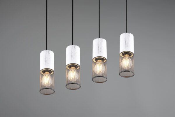 Κρεμαστό Φωτιστικό Ράγα TOSH Trio Lighting 4x E27 Μαύρο Μεταλλικό Πλέγγμα & Άσπρο Ξύλο – 304300434