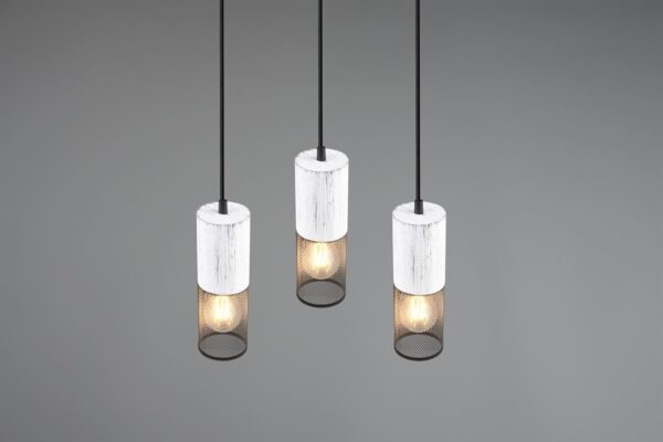 Κρεμαστό Φωτιστικό Ροζέτα TOSH Trio Lighting 3xE27 Μαύρο-Άσπρο Ξύλο με Μεταλλικό Μαύρο Πλέγμα – 304330334