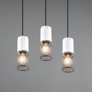 Κρεμαστό Φωτιστικό Ροζέτα TOSH Trio Lighting 3xE27 Μαύρο-Άσπρο Ξύλο με Μεταλλικό Μαύρο Πλέγμα – 304330334