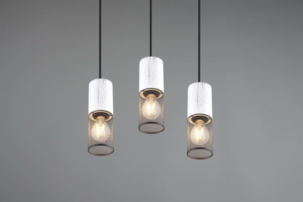 Κρεμαστό Φωτιστικό Ροζέτα TOSH Trio Lighting 3xE27 Μαύρο-Άσπρο Ξύλο με Μεταλλικό Μαύρο Πλέγμα – 304330334