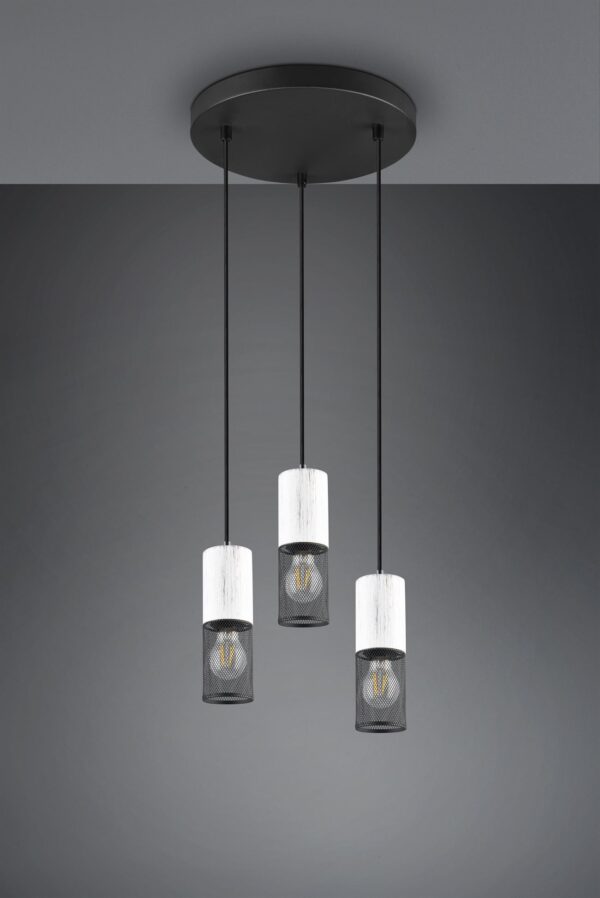 Κρεμαστό Φωτιστικό Ροζέτα TOSH Trio Lighting 3xE27 Μαύρο-Άσπρο Ξύλο με Μεταλλικό Μαύρο Πλέγμα – 304330334