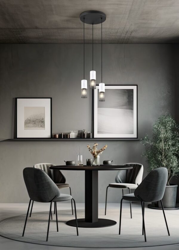 Κρεμαστό Φωτιστικό Ροζέτα TOSH Trio Lighting 3xE27 Μαύρο-Άσπρο Ξύλο με Μεταλλικό Μαύρο Πλέγμα – 304330334