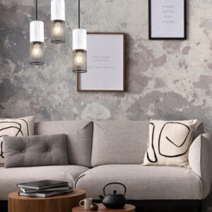 Κρεμαστό Φωτιστικό Ροζέτα TOSH Trio Lighting 3xE27 Μαύρο-Άσπρο Ξύλο με Μεταλλικό Μαύρο Πλέγμα – 304330334