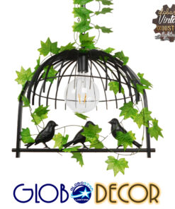 GloboStar® MIZU 01640 Vintage Industrial Κρεμαστό Φωτιστικό Οροφής Μονόφωτο 1 x E27 Μαύρο Μεταλλικό Πλέγμα Μ48.5 x Π37.5 x Y42cm