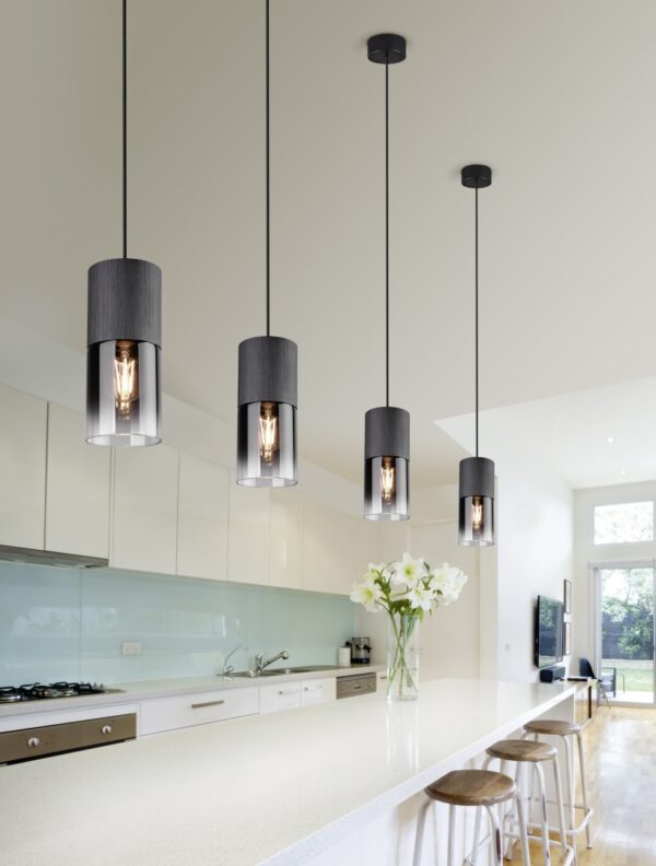 Κρεμαστό Φωτιστικό Trio Lighting 1x E27 Μαύρο Ματ Μεταλλικό με Φιμέ Γυαλί –  310600132